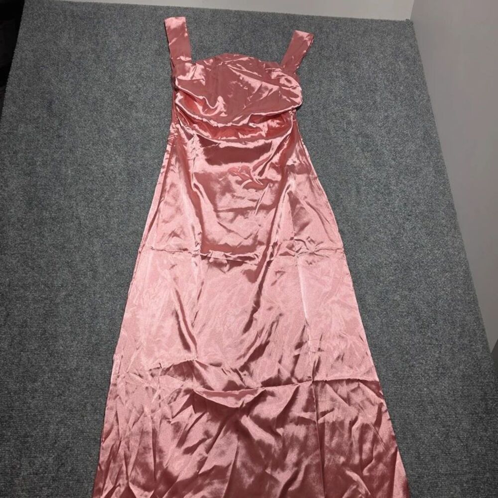 Women’s Pink Satin Maxi Dress Spaghetti Strap Formal Evening Dress